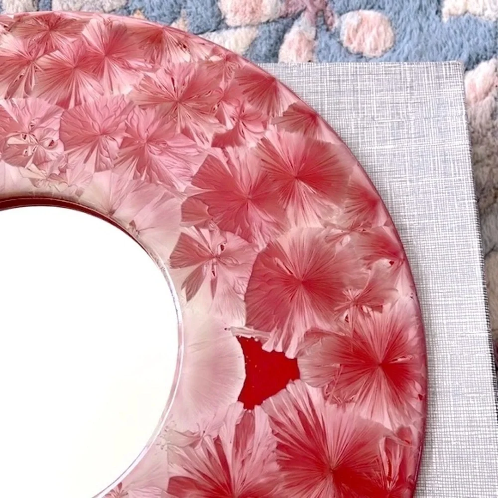 Brand New in Box Route 5 Round Ceramic Floral Decorative Mirror Red Pink White